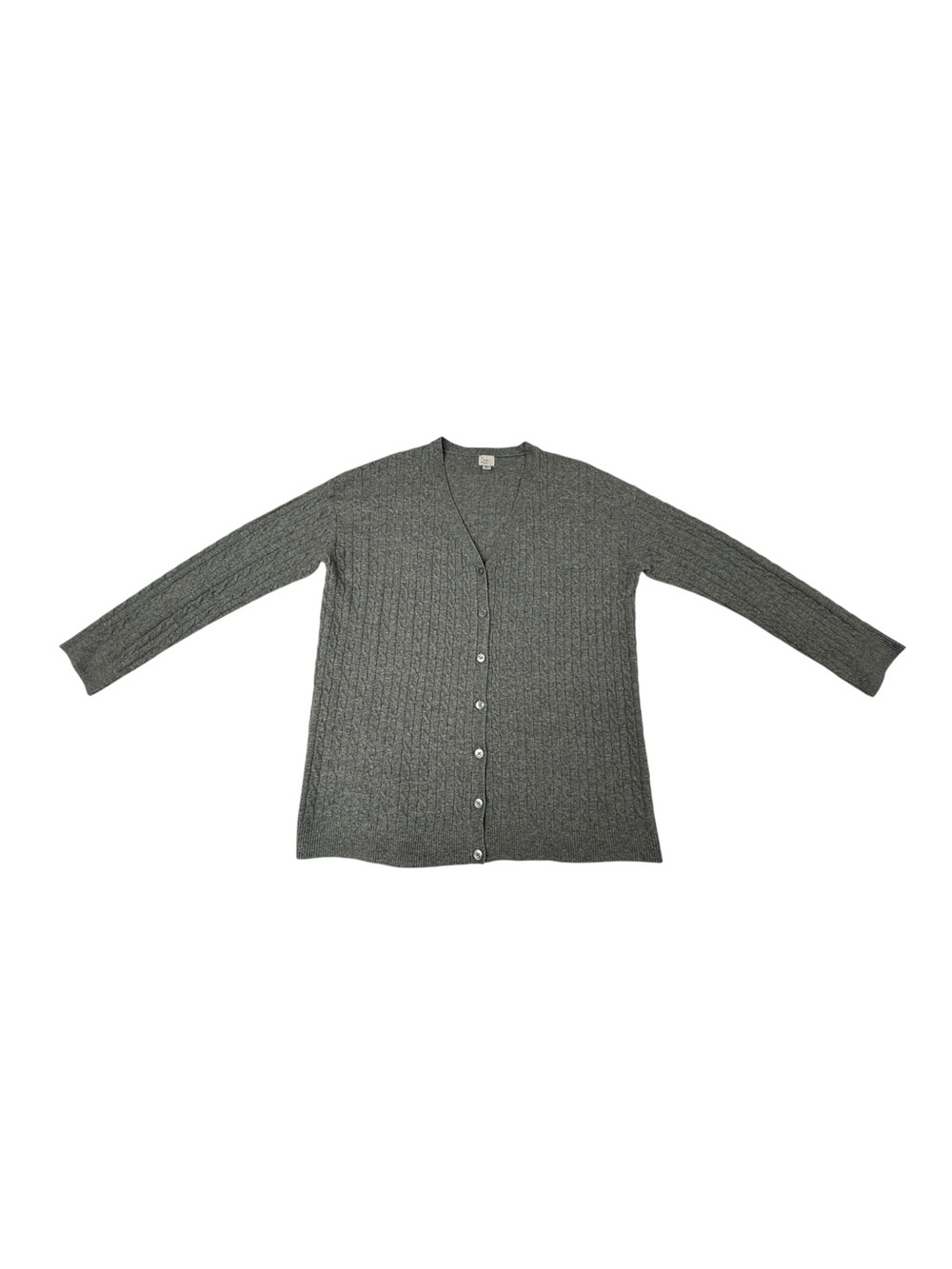 A New Day Grey Cable Knit V-Neck Button Cardigan Sweater - Size Large